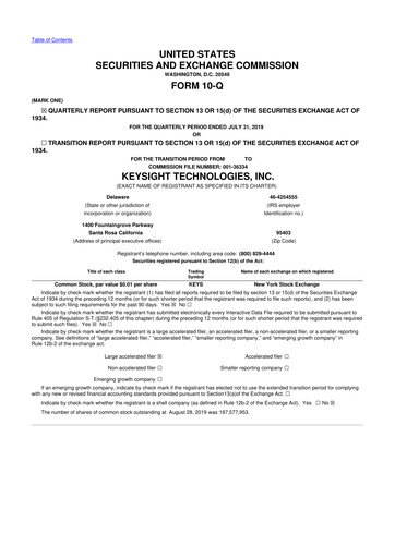 Thumbnail Keysight 10-Q Quarterly Report FY2019 
