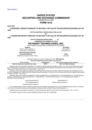 Thumbnail Keysight 10-Q Quarterly Report FY2021 