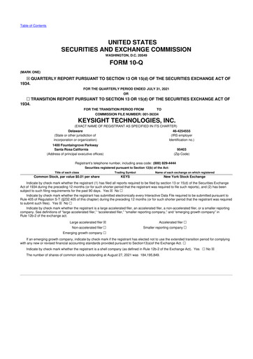 Thumbnail Keysight 10-Q Quarterly Report FY2021 