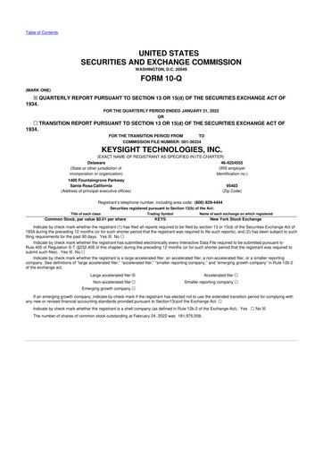 Thumbnail Keysight 10-Q Quarterly Report FY2022 
