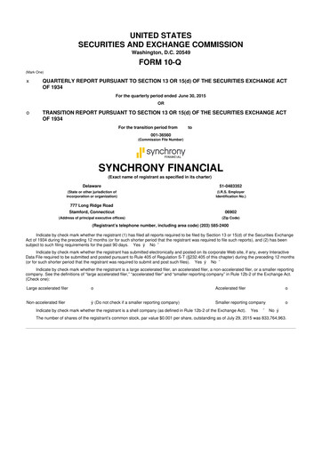 Thumbnail Synchrony Financial 10-Q Quarterly Report FY2015 
