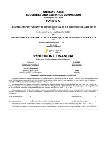 Thumbnail Synchrony Financial 10-Q Quarterly Report FY2015 