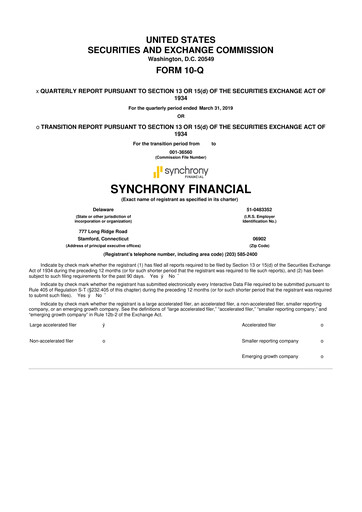 Thumbnail Synchrony Financial 10-Q Quarterly Report FY2019 
