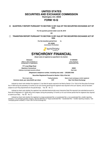 Thumbnail Synchrony Financial 10-Q Quarterly Report FY2019 