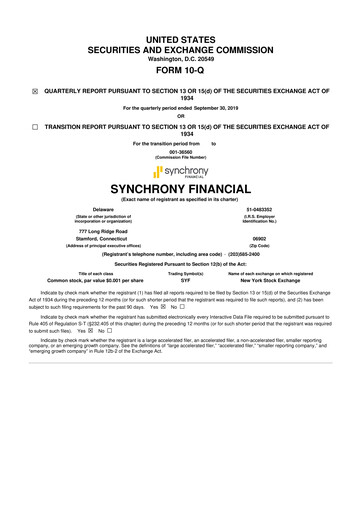 Thumbnail Synchrony Financial 10-Q Quarterly Report FY2019 