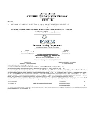 Thumbnail Investar Holding
 10-K Annual Report 2017