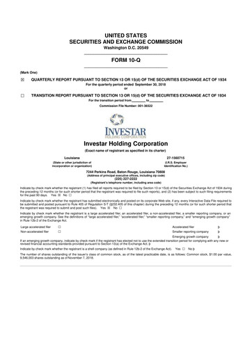 Thumbnail Investar Holding
 10-Q Quarterly Report FY2018 