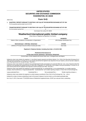 Thumbnail Weatherford International 10-Q Quarterly Report FY2014 