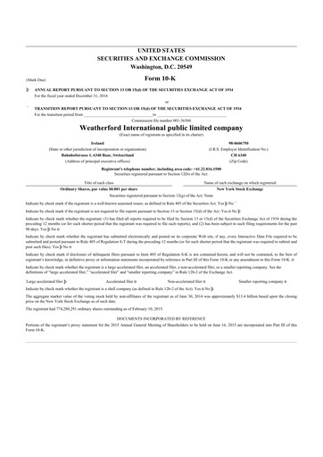 Vorschaubild Weatherford International 10-K Jahresbericht 2014