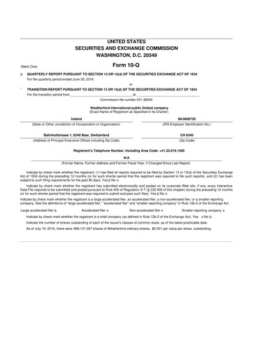 Thumbnail Weatherford International 10-Q Quarterly Report FY2016 