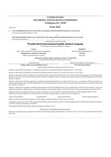 Vorschaubild Weatherford International 10-K Jahresbericht 2016