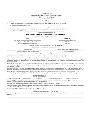 Vorschaubild Weatherford International 10-K Jahresbericht 2017