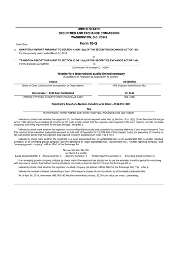 Thumbnail Weatherford International 10-Q Quarterly Report FY2018 
