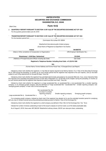 Thumbnail Weatherford International 10-Q Quarterly Report FY2018 