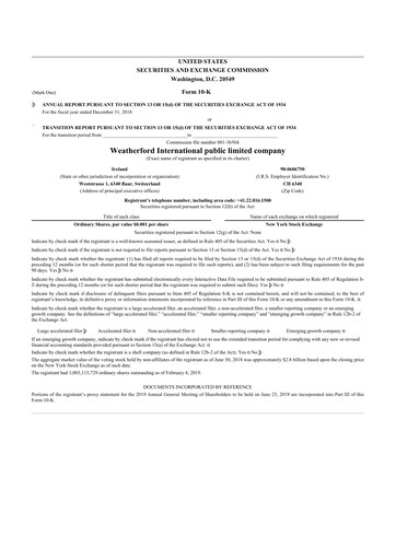 Vorschaubild Weatherford International 10-K Jahresbericht 2018