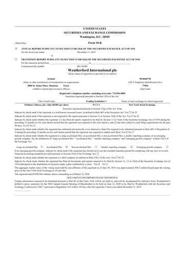 Vorschaubild Weatherford International 10-K Jahresbericht 2019