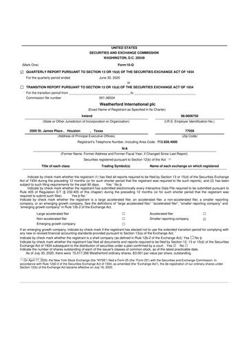 Thumbnail Weatherford International 10-Q Quarterly Report FY2020 