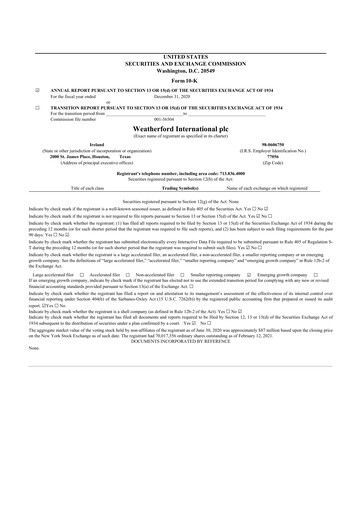 Vorschaubild Weatherford International 10-K Jahresbericht 2020