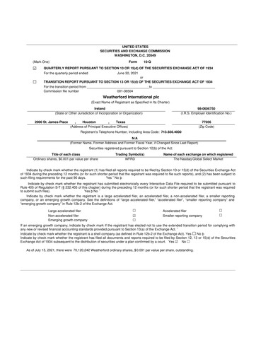Thumbnail Weatherford International 10-Q Quarterly Report FY2021 