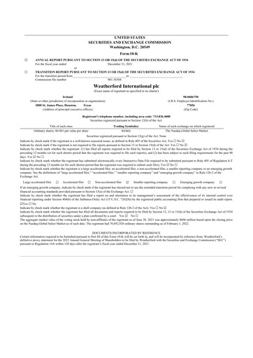 Vorschaubild Weatherford International 10-K Jahresbericht 2021