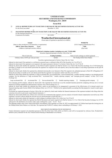 Vorschaubild Weatherford International 10-K Jahresbericht 2022