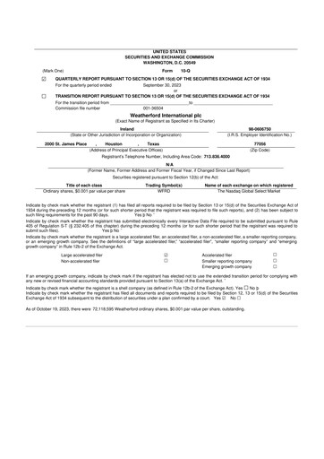 Thumbnail Weatherford International 10-Q Quarterly Report FY2023 