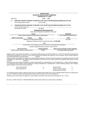 Thumbnail Weatherford International 10-Q Quarterly Report FY2025 