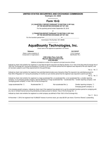 Thumbnail AquaBounty Technologies 10-Q Quarterly Report FY2018 