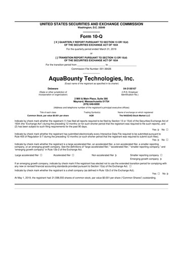 Thumbnail AquaBounty Technologies 10-Q Quarterly Report FY2019 
