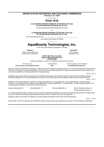 Thumbnail AquaBounty Technologies 10-Q Quarterly Report FY2019 