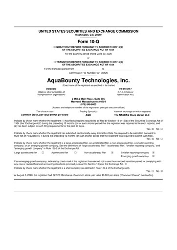 Thumbnail AquaBounty Technologies 10-Q Quarterly Report FY2020 