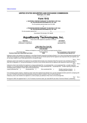 Thumbnail AquaBounty Technologies 10-Q Quarterly Report FY2022 
