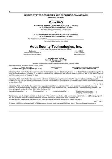 Thumbnail AquaBounty Technologies 10-Q Quarterly Report FY2026 