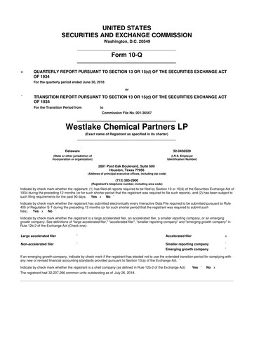 Thumbnail Westlake Chemical Partners 10-Q Quarterly Report FY2018 