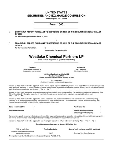 Thumbnail Westlake Chemical Partners 10-Q Quarterly Report FY2019 