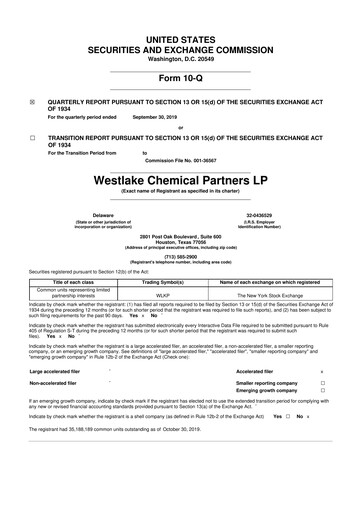 Thumbnail Westlake Chemical Partners 10-Q Quarterly Report FY2019 