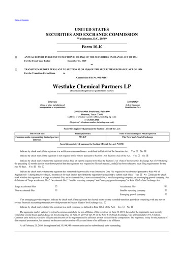 Thumbnail Westlake Chemical Partners 10-K Annual Report 2019