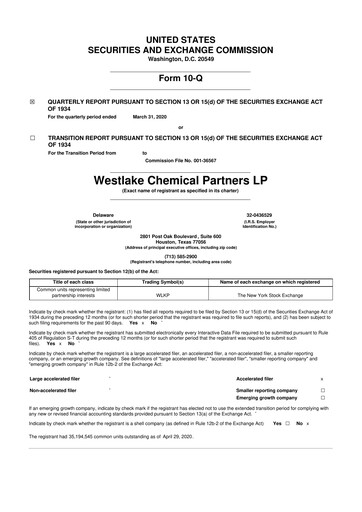 Thumbnail Westlake Chemical Partners 10-Q Quarterly Report FY2020 