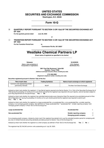 Thumbnail Westlake Chemical Partners 10-Q Quarterly Report FY2020 