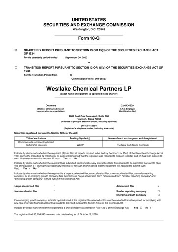 Thumbnail Westlake Chemical Partners 10-Q Quarterly Report FY2020 