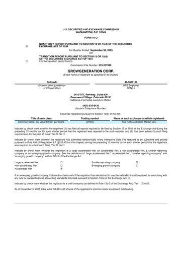 Thumbnail GrowGeneration
 10-Q Quarterly Report FY 