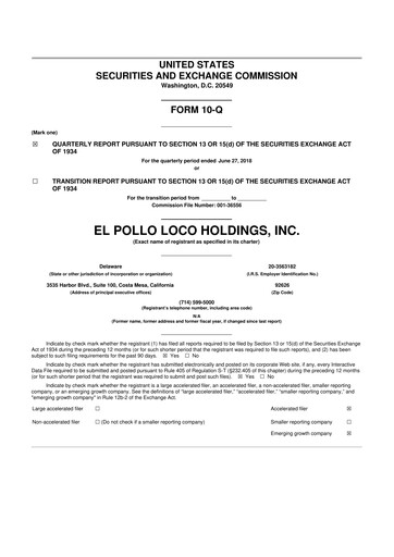 Vorschaubild El Pollo Loco
 10-Q Quartalsbericht 2018 