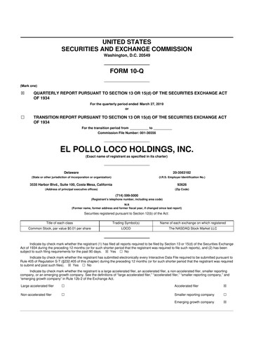 Vorschaubild El Pollo Loco
 10-Q Quartalsbericht 2019 