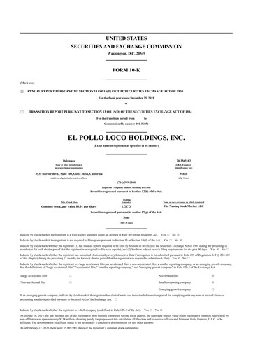 Miniature El Pollo Loco
 10-K Rapport annuel 2019