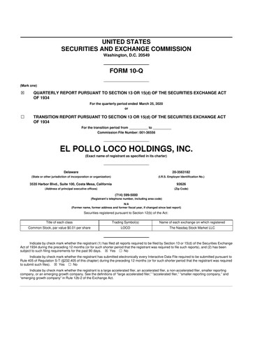 Vorschaubild El Pollo Loco
 10-Q Quartalsbericht 2020 