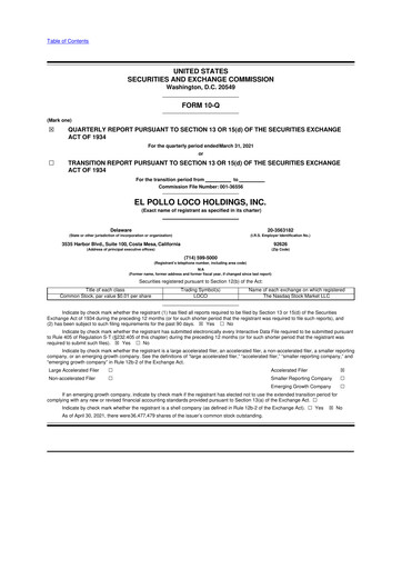 Vorschaubild El Pollo Loco
 10-Q Quartalsbericht 2021 