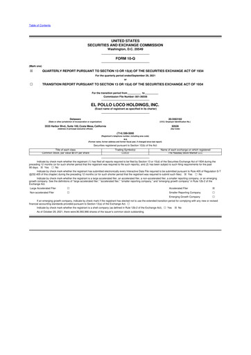 Vorschaubild El Pollo Loco
 10-Q Quartalsbericht 2021 
