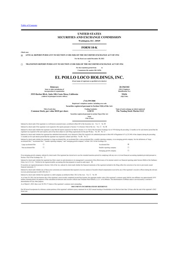 Miniature El Pollo Loco
 10-K Rapport annuel 2022