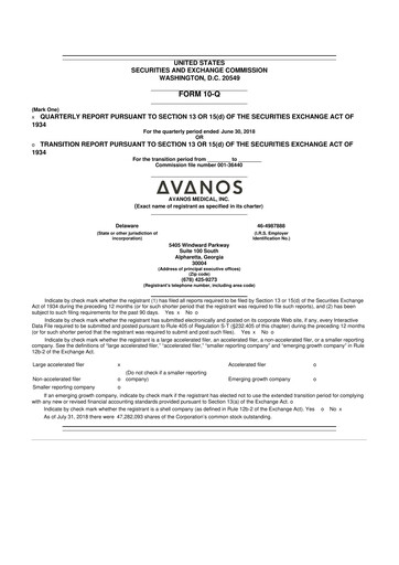 Thumbnail Avanos Medical
 10-Q Quarterly Report FY2018 