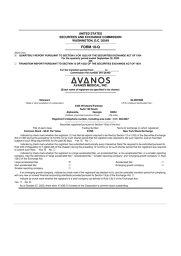 Thumbnail Avanos Medical
 10-Q Quarterly Report FY2020 